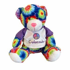 9" Peace Pals Plush Bean Fill Multicolor Tie Dye Bear Toy Animal Colorado Shirt